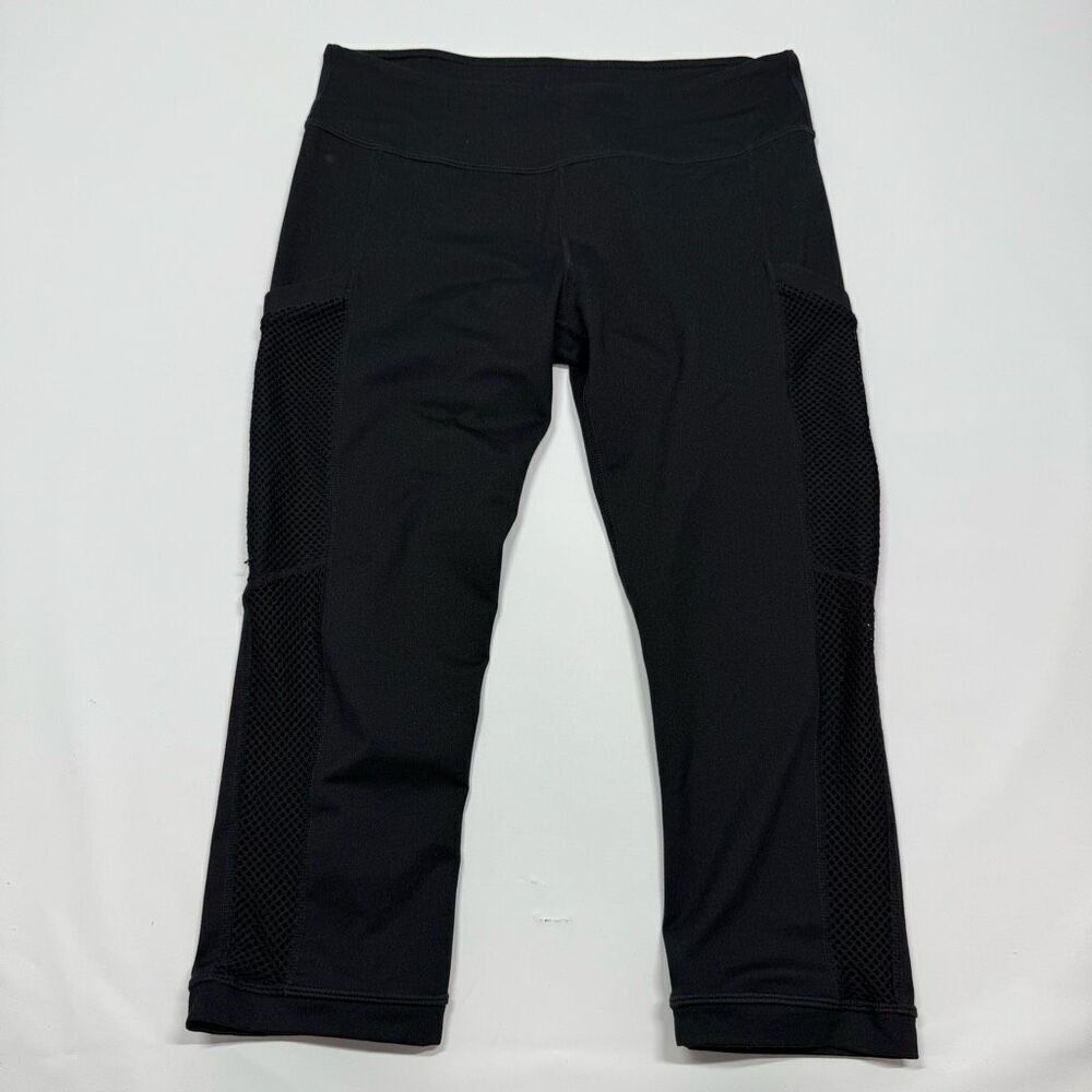 Fabletica black crop fishnet detail legging size medium 19" length